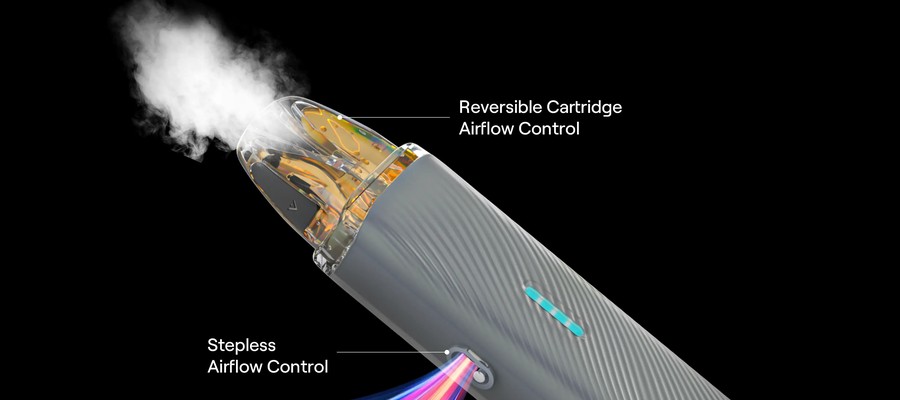 Uwell Caliburn G5 Lite — stepless airflow control and reversible cartridge airflow
