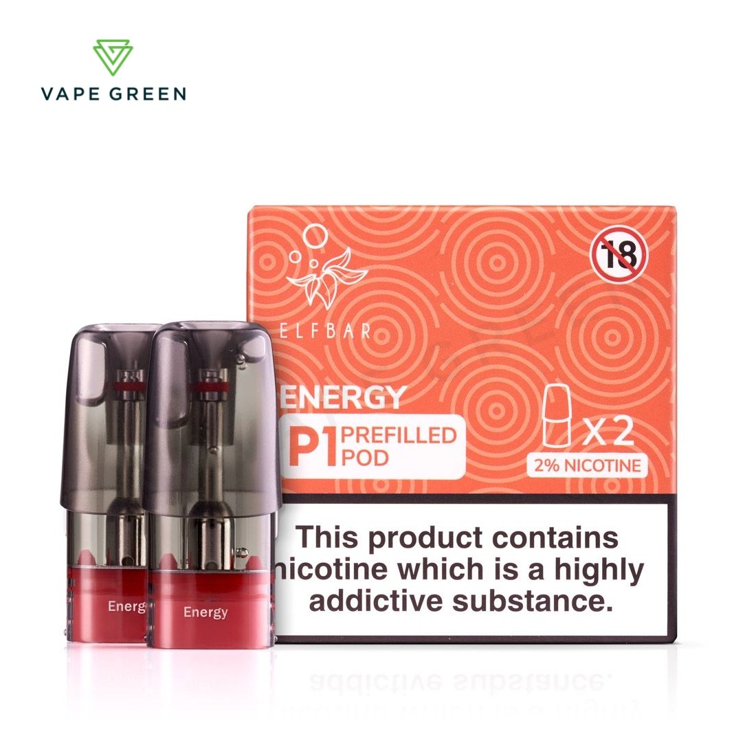 Energy drink flavour Elf Bar Mate P1 pre-filled e-liquid pods in a dual pack.