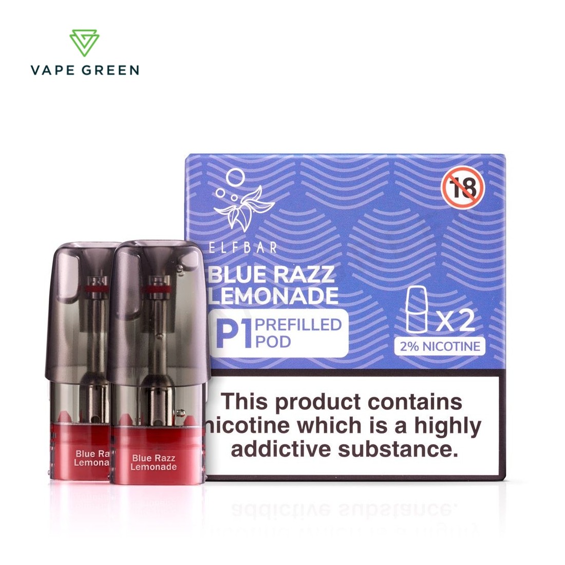 Blue Razz Lemonade P1 pods, a top-rated flavour for the Elf Bar Mate 500 vape kit.