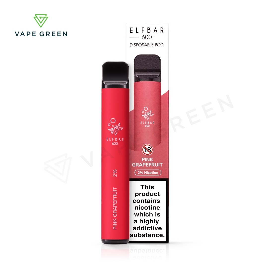 Elf Bar 600 Pink Grapefruit disposable pod kit featuring a vibrant pink finish and refreshing citrus profile.