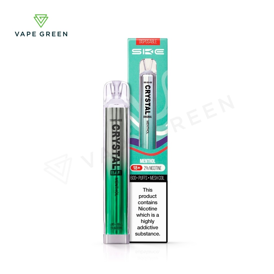 Menthol flavour SKE Crystal Bar disposable vape for a crisp and refreshing vaping experience.