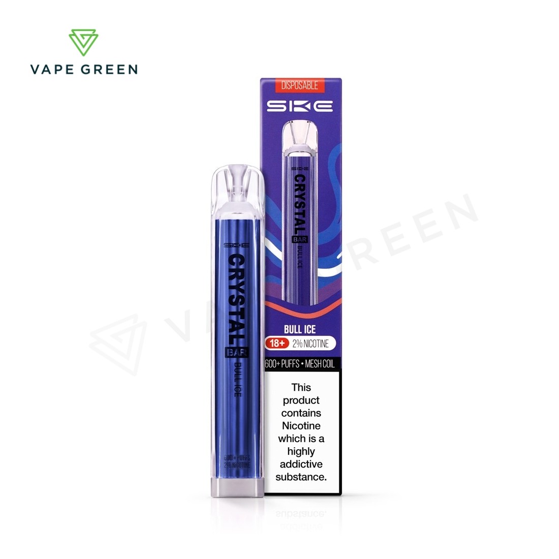 Bull Ice SKE Crystal Bar disposable vape, featuring an energy drink inspired flavour profile.