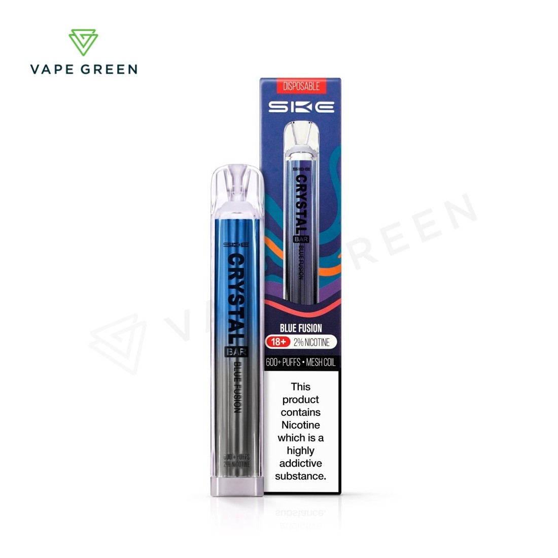 Blue Fusion SKE Crystal Bar disposable vape showcasing its premium gradient blue crystal shell.