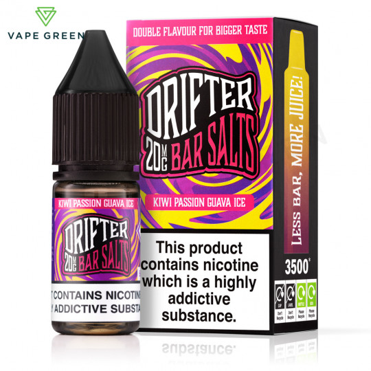 Kiwi Passion Guava Ice nic salt e-liquid by Drifter Bar Salts for pod vapes.