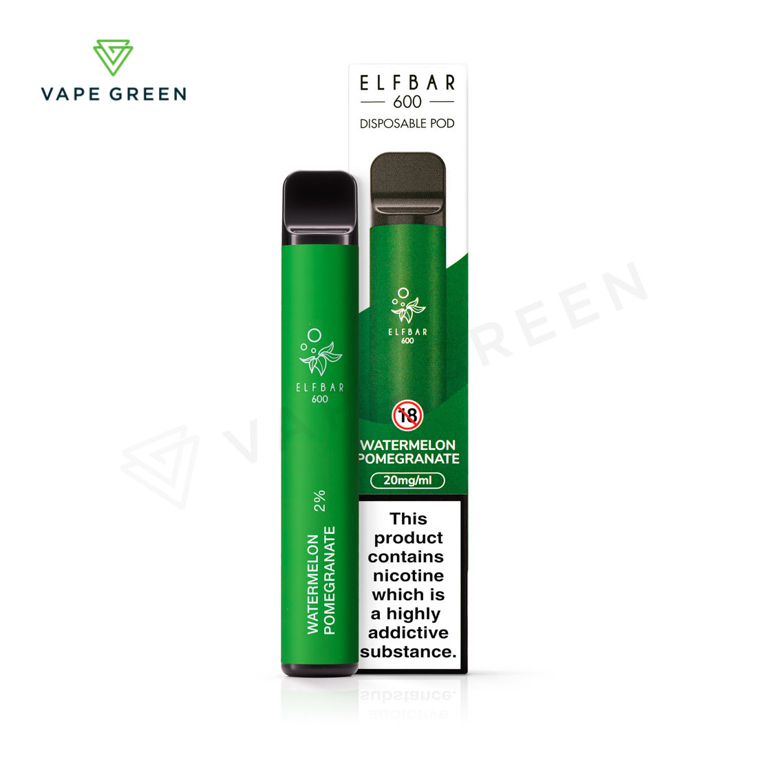 Elf Bar 600 watermelon pomegranate disposable vape showcasing a tart tropical blend.