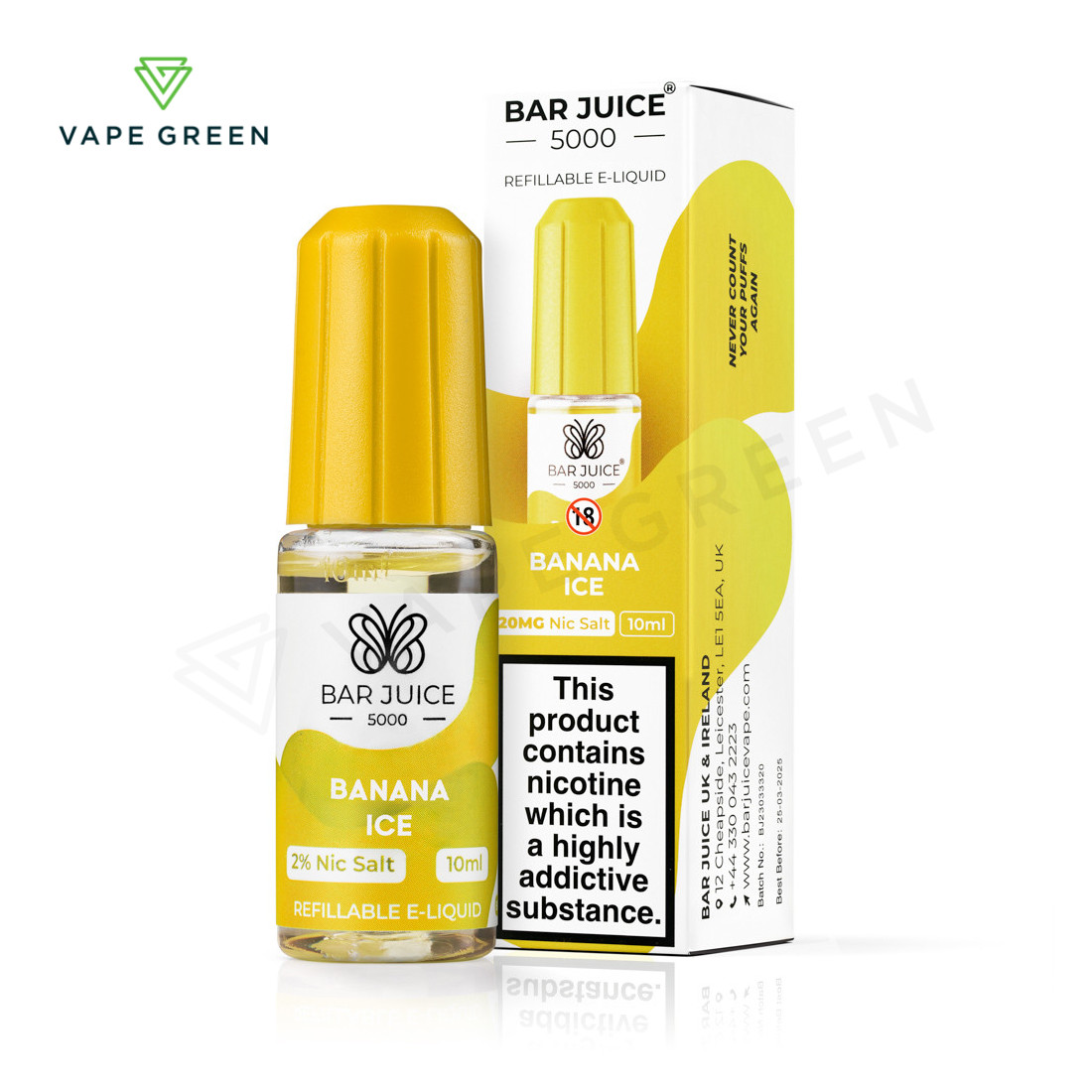 Banana Ice nic salt e-liquid by Bar Juice 5000, a creamy and chilled disposable vape juice.