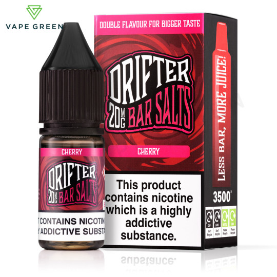Cherry nic salt e-liquid by Drifter Bar Salts, a bold and sweet red fruit disposable vape juice.