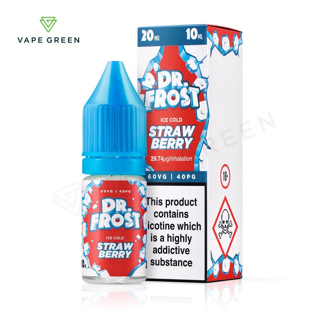 Dr Frost Strawberry Ice nicotine salt e-liquid bottle with a frosty menthol finish.