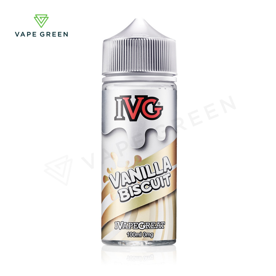 IVG Vanilla Biscuit 100ml shortfill E-Liquid bottle with sweet custard and cookie tones.