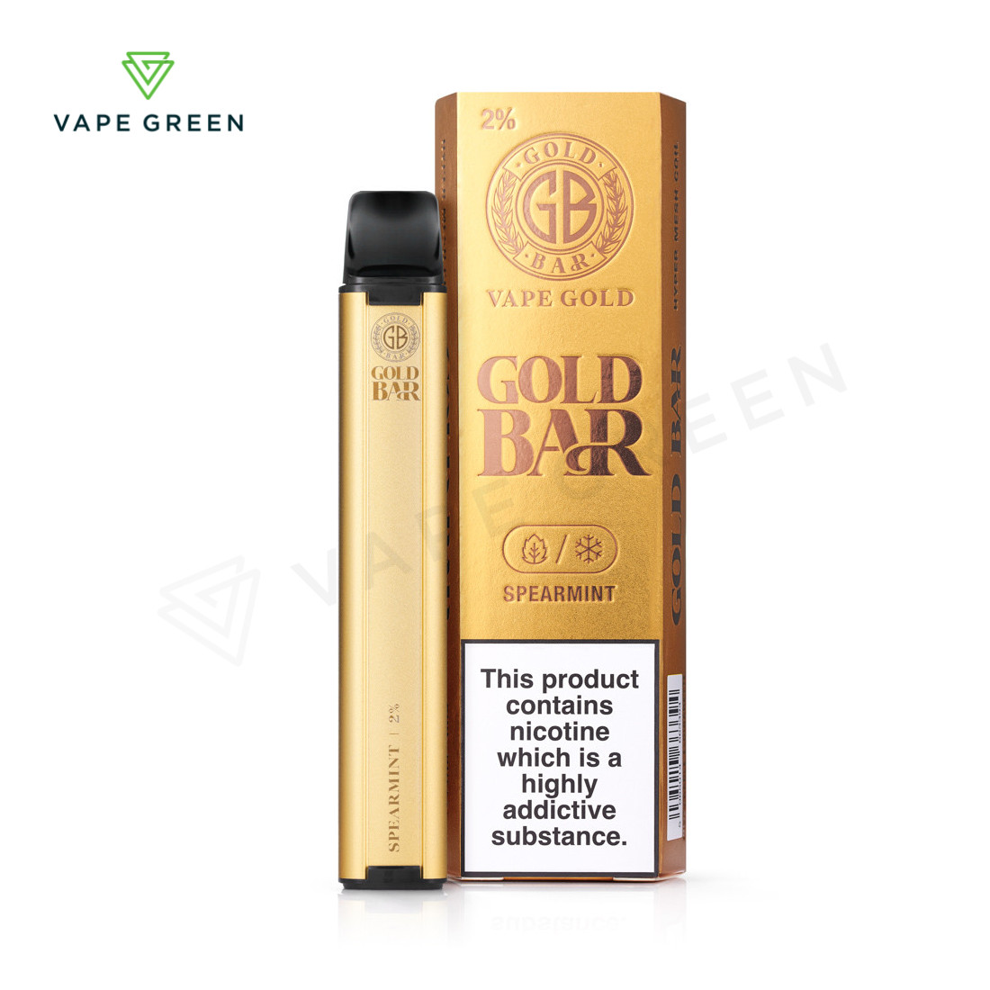 Spearmint Gold Bar 600 disposable vape kit offering a fresh minty nicotine salt flavour.
