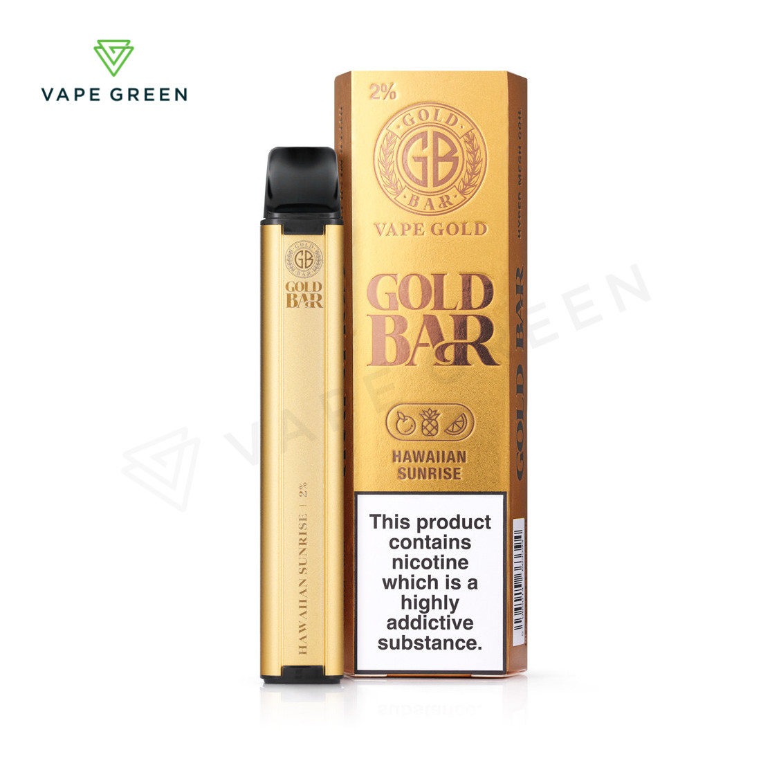 Hawaiian Sunrise Gold Bar disposable vape providing exotic tropical fruit flavour notes.