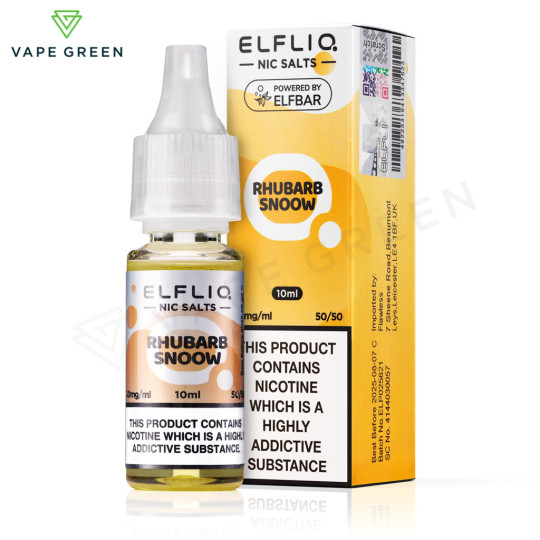 Rhubarb Snoow Nic Salt E-Liquid by Elf Bar Elfliq in a 10ml bottle for pod kits.