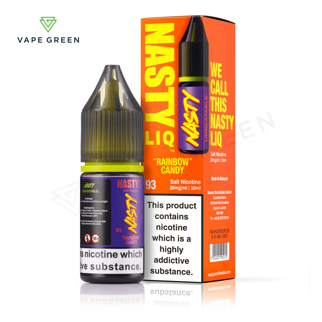 Rainbow Candy Nasty Liq nic salt e-liquid bottle with a colorful mixed sweets design.