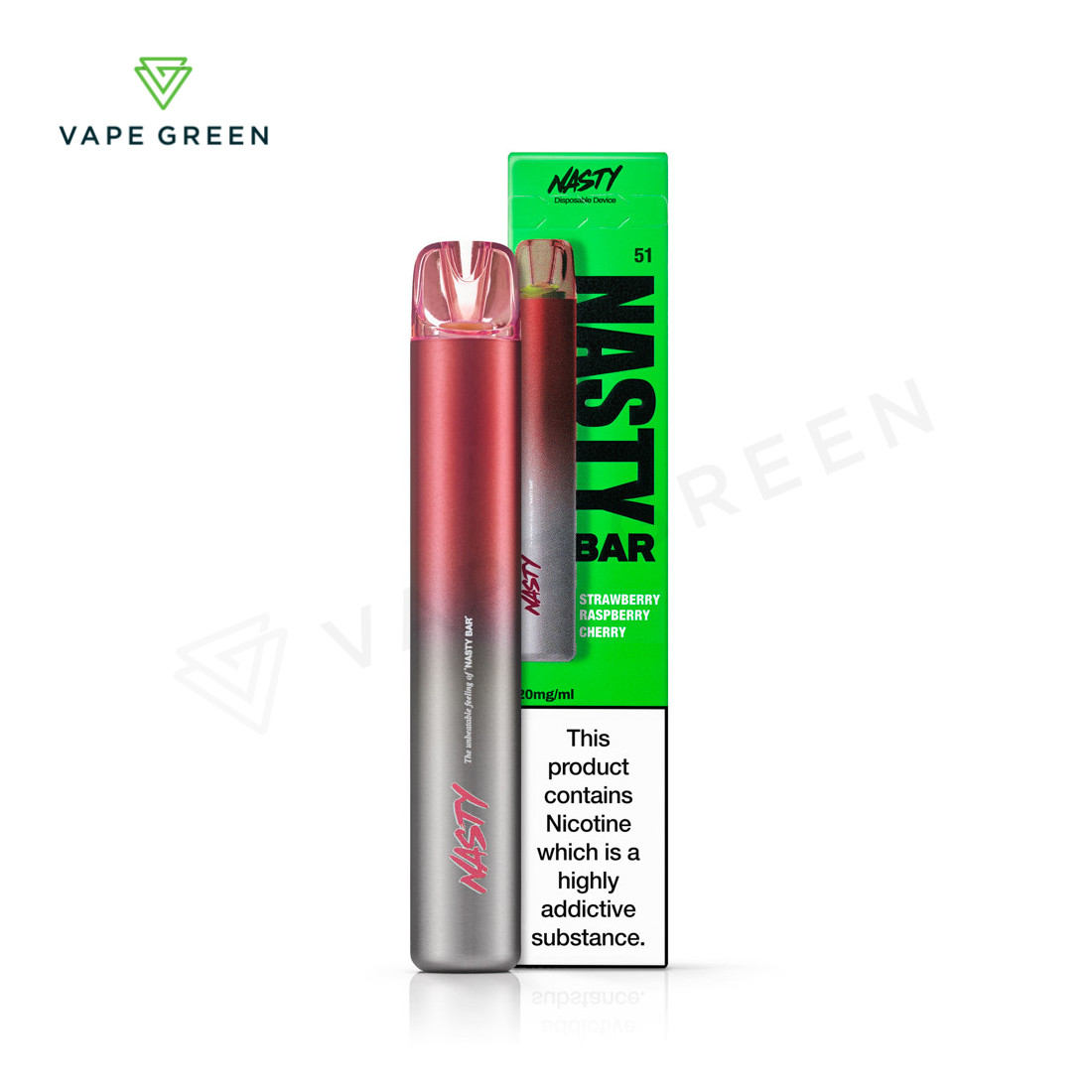 Strawberry Raspberry Cherry Nasty Bar DX2 disposable vape combining three classic red berry and fruit notes.