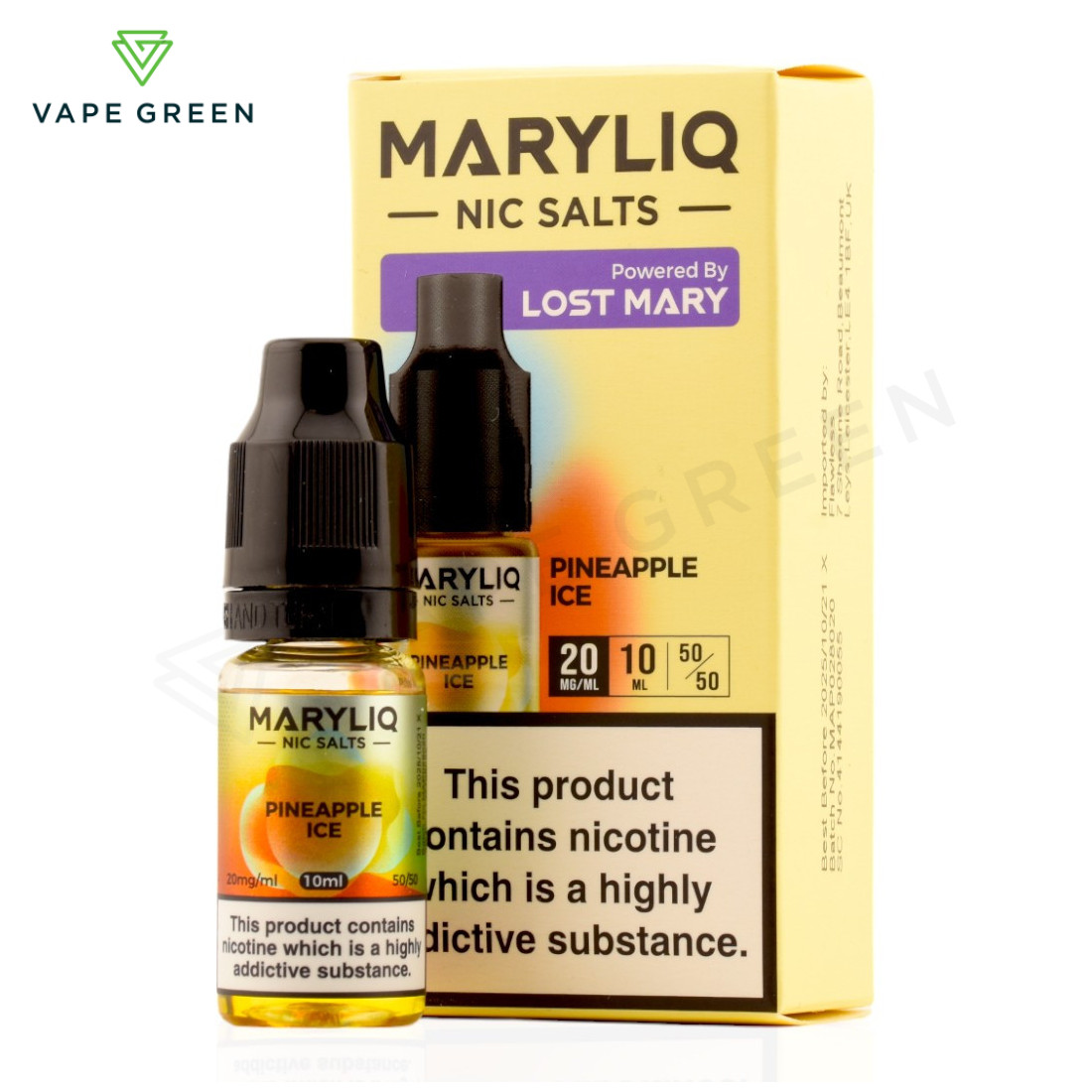 Pineapple Ice Maryliq nic salt e-liquid by Lost Mary, featuring tropical menthol flavors.