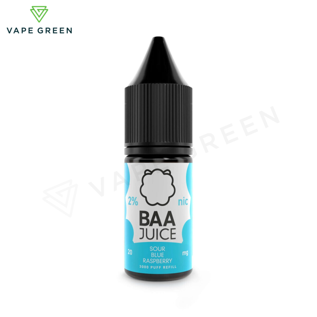 Baa Juice Sour Blue Raspberry nic salt e-liquid bottle, a top-rated budget-friendly salt nic.