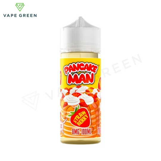 Pancake Man Strawberry Shortfill E-Liquid 100ml bottle with pancake and berry dessert branding.
