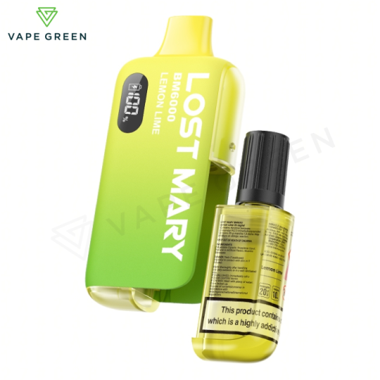 Lost Mary BM6000 big puff disposable vape kit in a zesty Lemon Lime flavour.