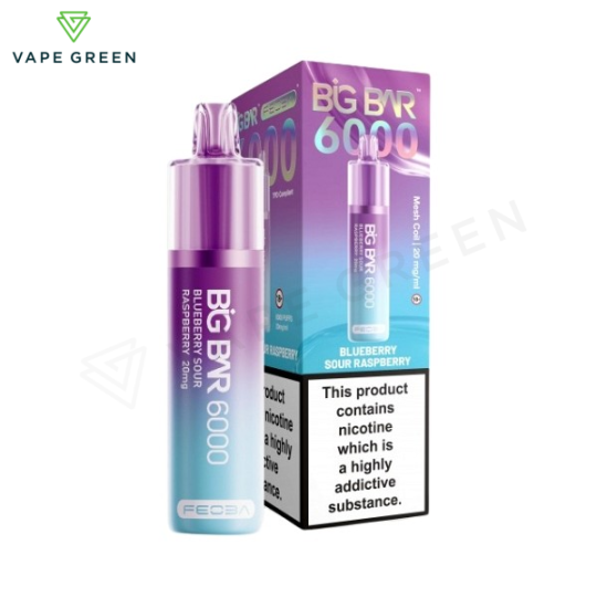 Blueberry Sour Raspberry Feoba Big Bar 6000 disposable vape with 6,000 puffs and smooth vapor production.