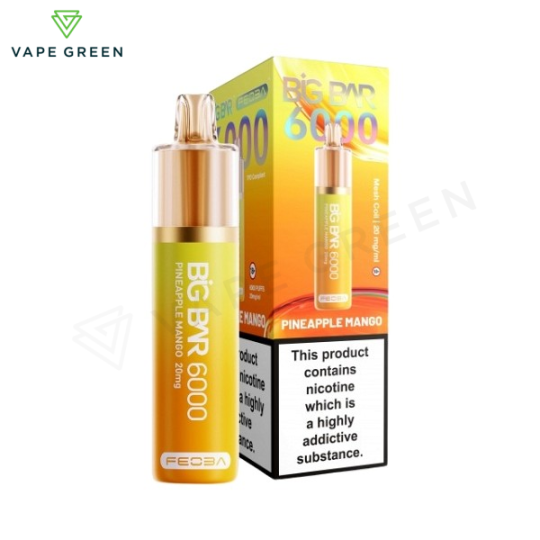Pineapple Mango Feoba Big Bar 6000 disposable vape kit showcasing tropical fruit nicotine salt e-liquid.