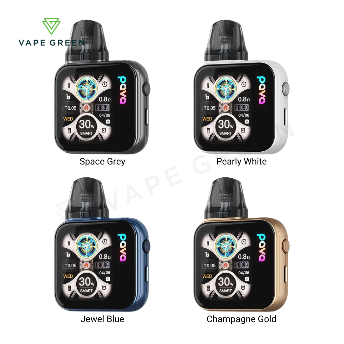Allo Pava Horiz Ultra pod kit featuring a smartwatch screen display and tech-focused design.