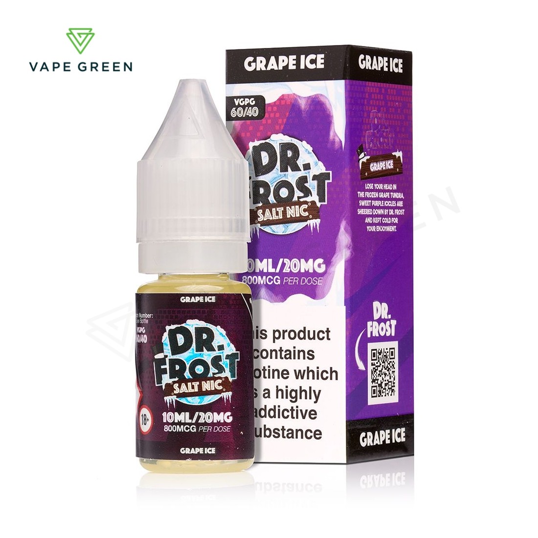 Grape Ice eliquid by Dr Frost Polar Ice nic salts with a cooling menthol exhale.