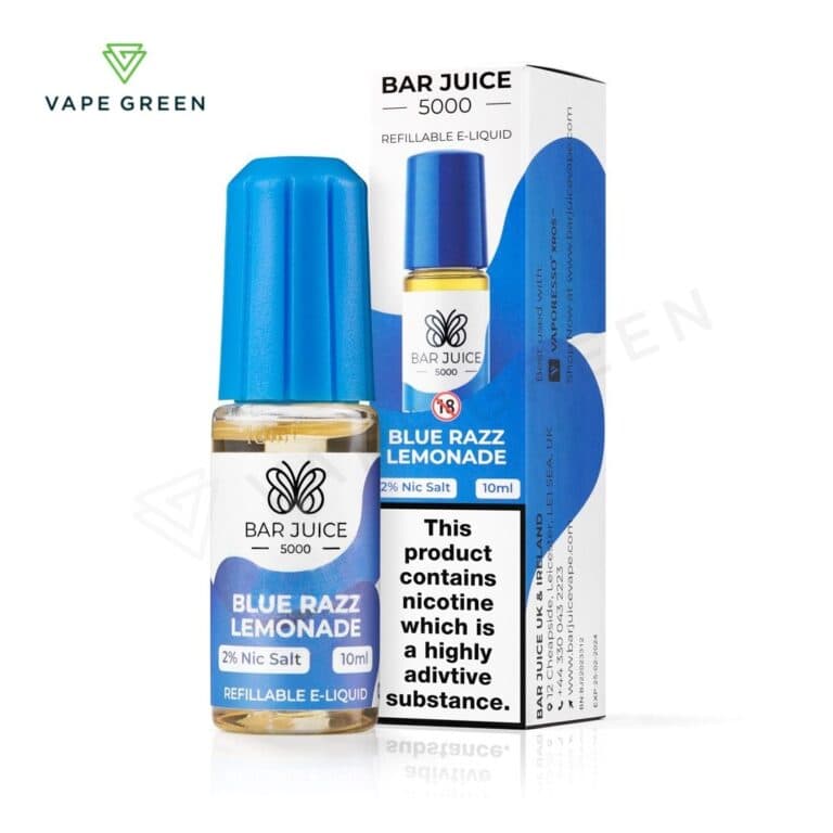 Blue Razz Lemonade Bar Juice 5000 nic salt, a classic fizzy berry disposable vape flavor.