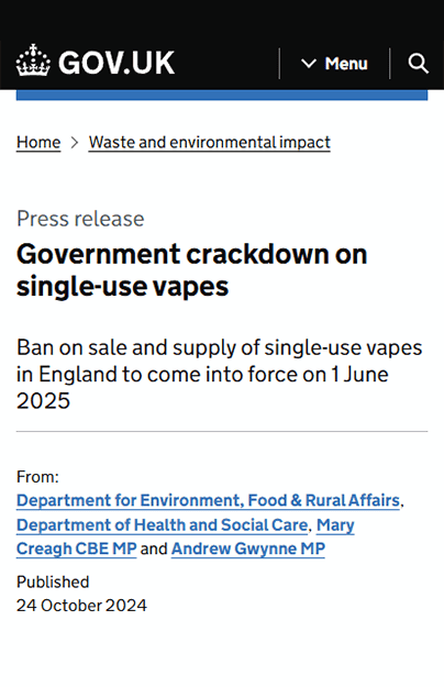 Government crackdown on single-use vapes