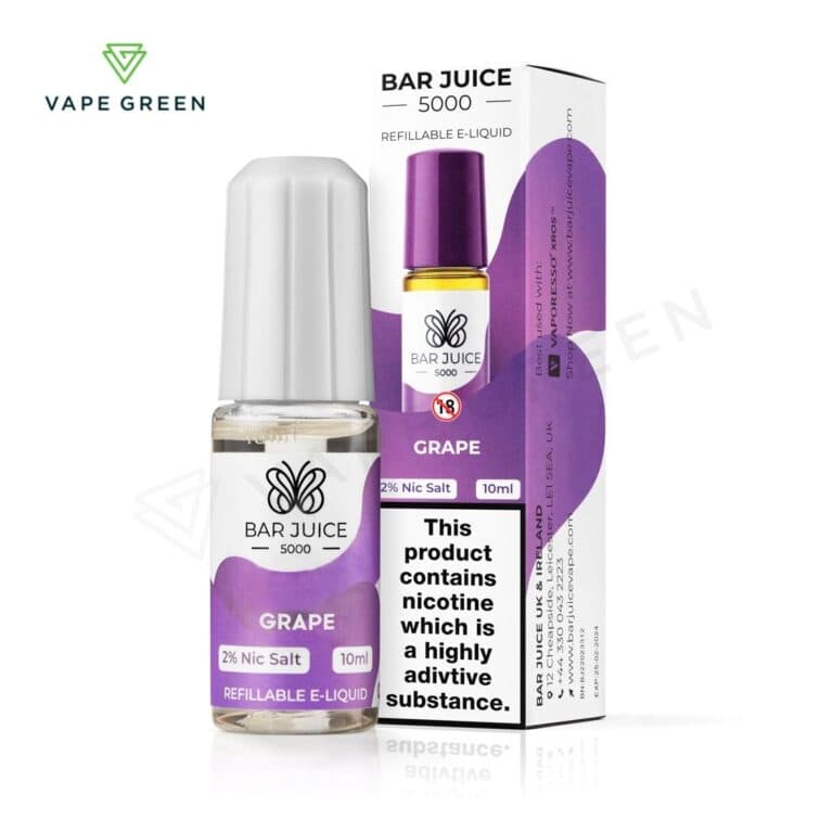 Grape nic salt e-liquid by Bar Juice 5000 in a 10ml bottle for pod kit systems.