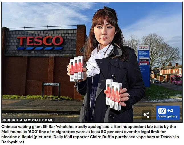 Mail Online article about Overfilled Elf bars