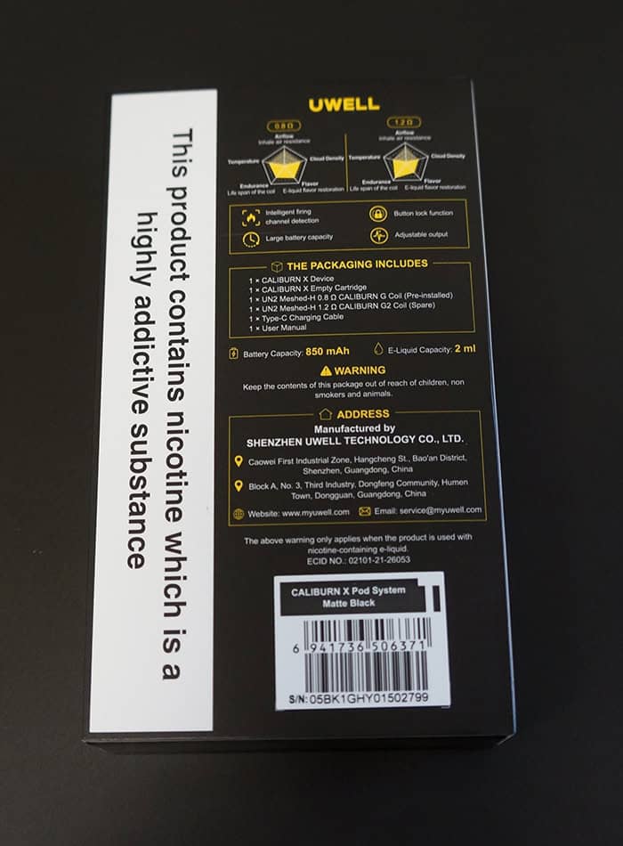 Caliburn X Packaging Back