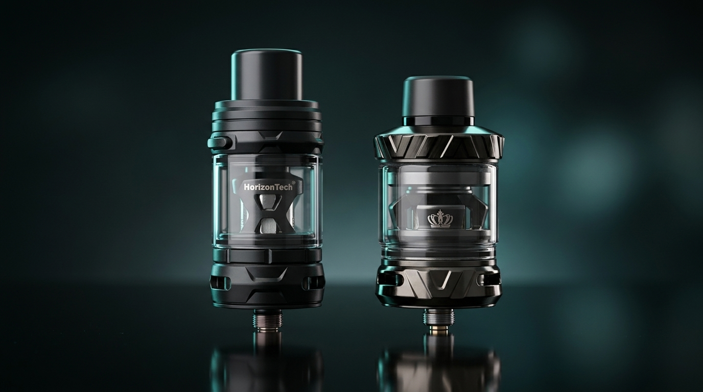 Two different glass sub-ohm vape tanks side by side
