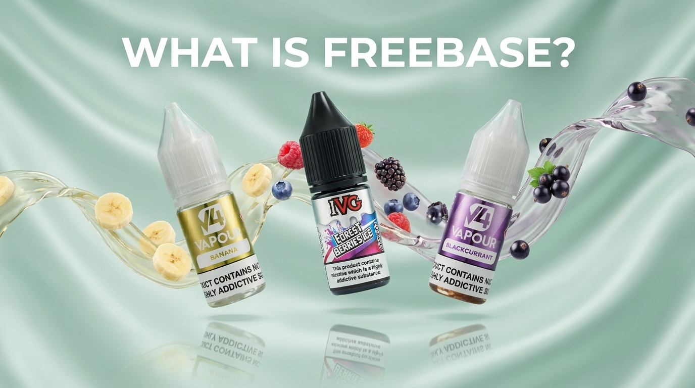 What is freebase nicotine? V4 Vapour and IVG 50/50 e-liquid bottles