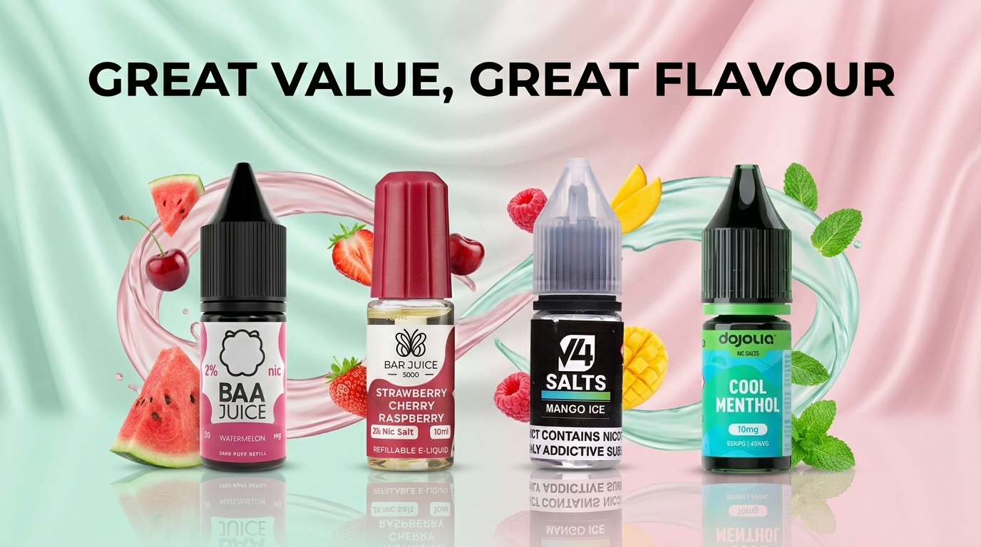 Great value, great flavour: Bar Juice 5000, Dojoliq, Baa Juice and V4 nic salt e-liquids