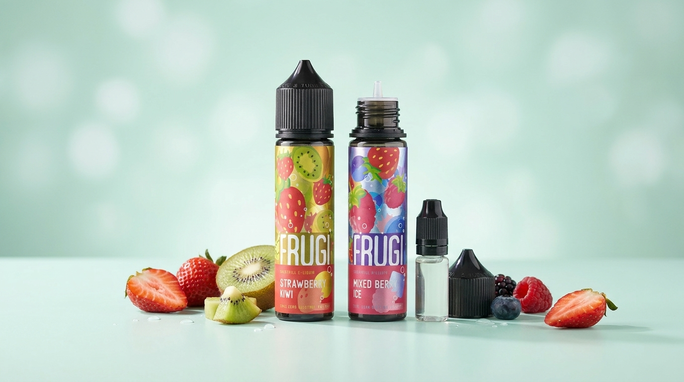 Frugi 50ml shortfill e-liquid bottles with a nic shot