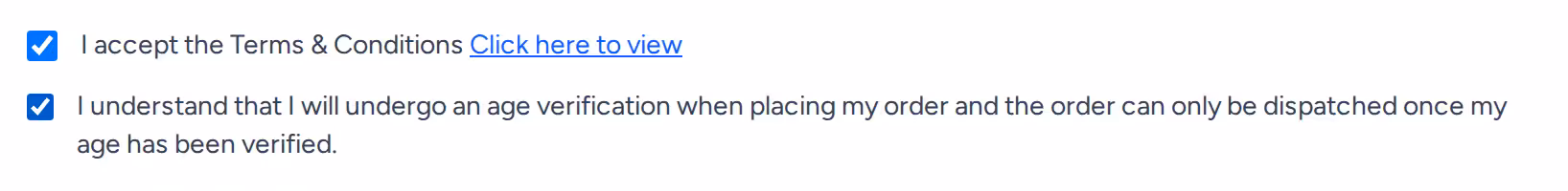The age verification tick box at checkout