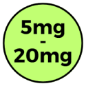 Green circle icon displaying 5mg to 20mg nicotine strength for nic salt e-liquids.