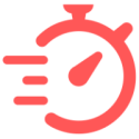 Red stopwatch icon with speed lines indicating fast-acting nicotine salt absorption.