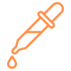 Orange line icon of a liquid dropper with a single droplet falling from the tip.