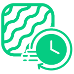 Green line art icon of wavy patterned square with a fast-moving clock overlay.