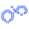 Blue chemical molecular structure of nicotine on a white background.