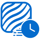 Blue e-liquid icon featuring wave patterns and a clock symbol representing fast delivery.