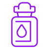Purple line icon of an e-liquid bottle with a liquid droplet on the label.