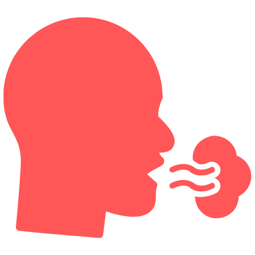 Red silhouette of a person exhaling a large cloud of vapor, illustrating a big puff vape.