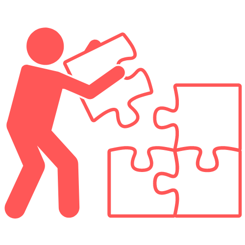 A red stick figure icon placing the final piece into a large jigsaw puzzle.