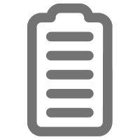 Grey battery icon with five horizontal bars indicating full power level.