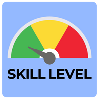 Skill level icon with a green, yellow, and red gauge and a needle pointing to the green section.