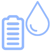 A light blue outline icon of a battery with power bars next to a liquid droplet for Lost Mary vape indicators.