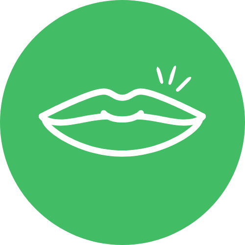 Green circular icon with a white line drawing of lips, indicating nicotine pouch placement.