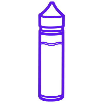 Purple line art icon of a tall shortfill e-liquid bottle with a pointed cap and liquid inside.
